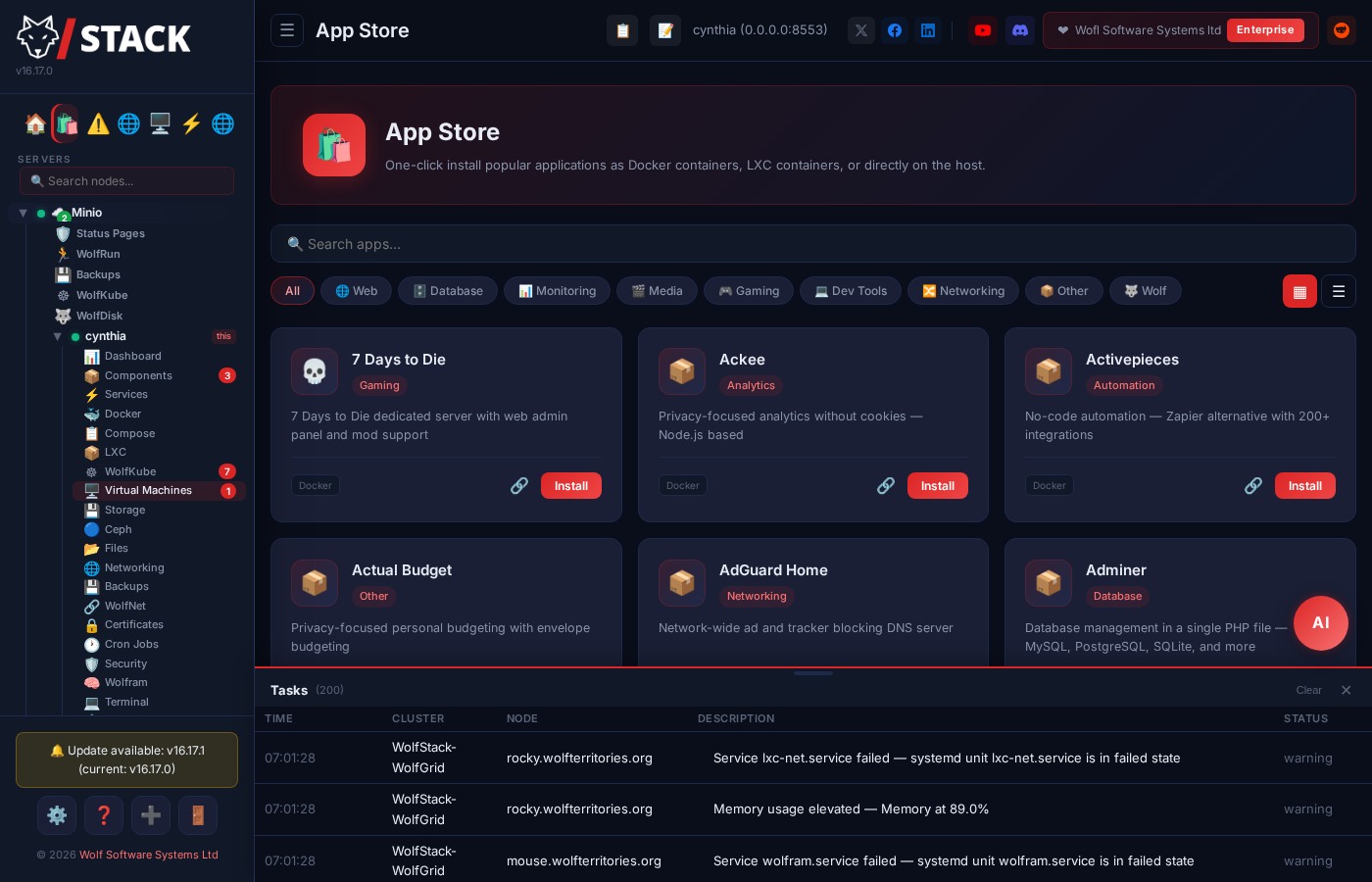 App Store — 530+ one-click applications