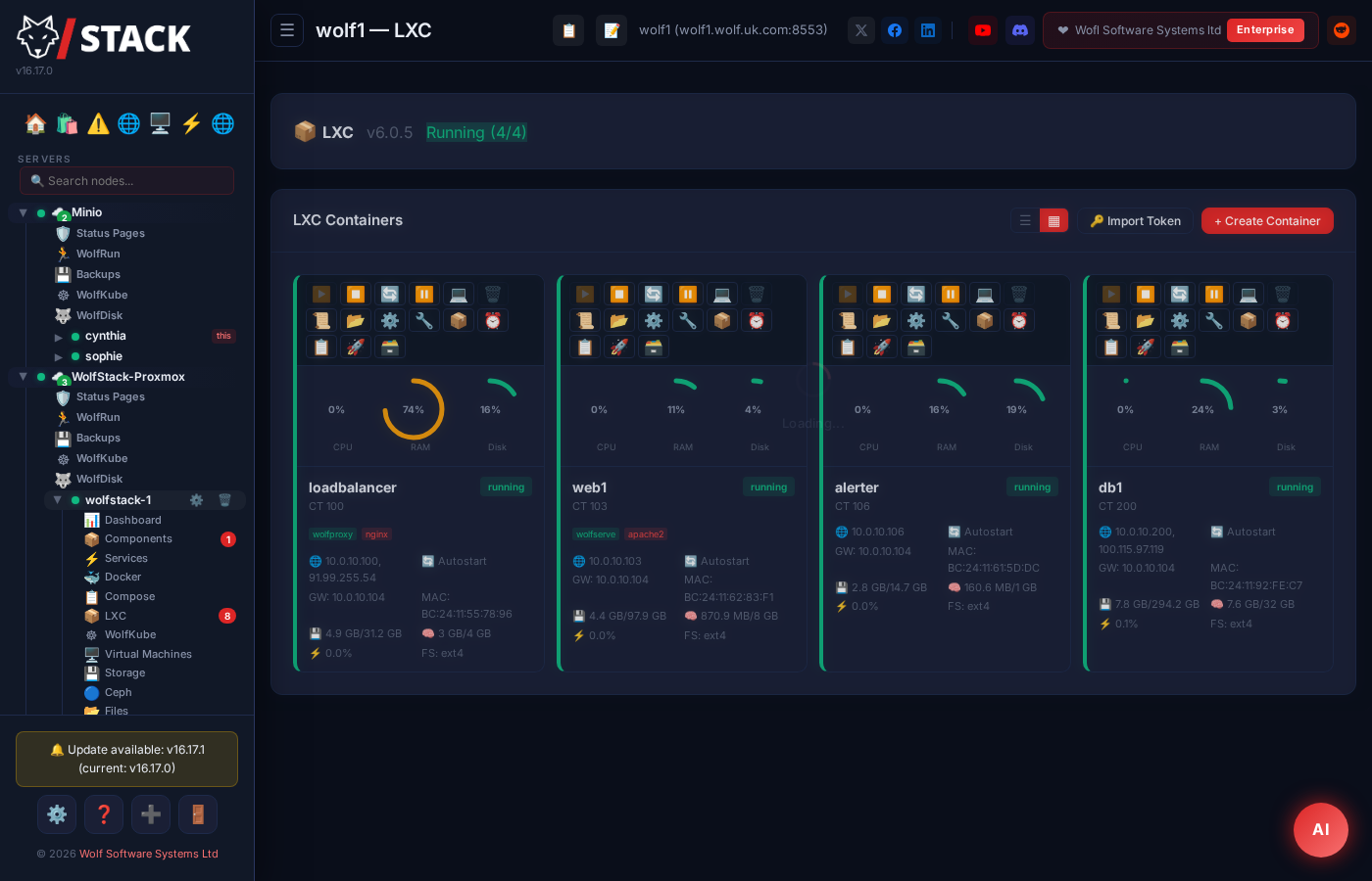 LXC Container Card View with SVG pie charts